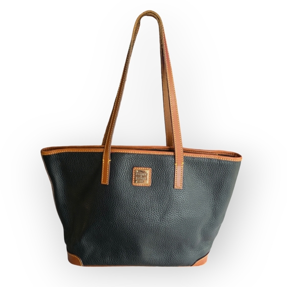 Dooney & Bourke Handbags - DOONEY & BOURKE BLACK PEBBLE LEATHER BLACK AND TAN CHARLESTON SHOPPER